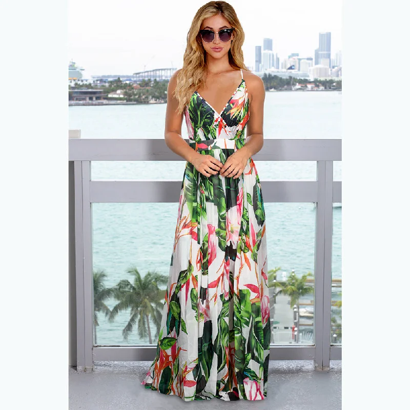 women's body-skimming dressesPalmetto Tassel Tie Maxi Dress