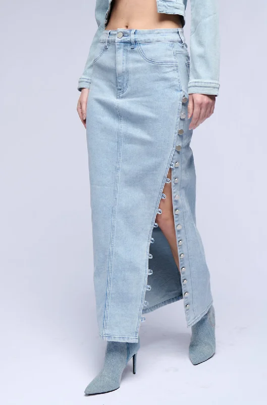 BRITNEY SIDE BUTTON DOWN DENIM MAXI SKIRT