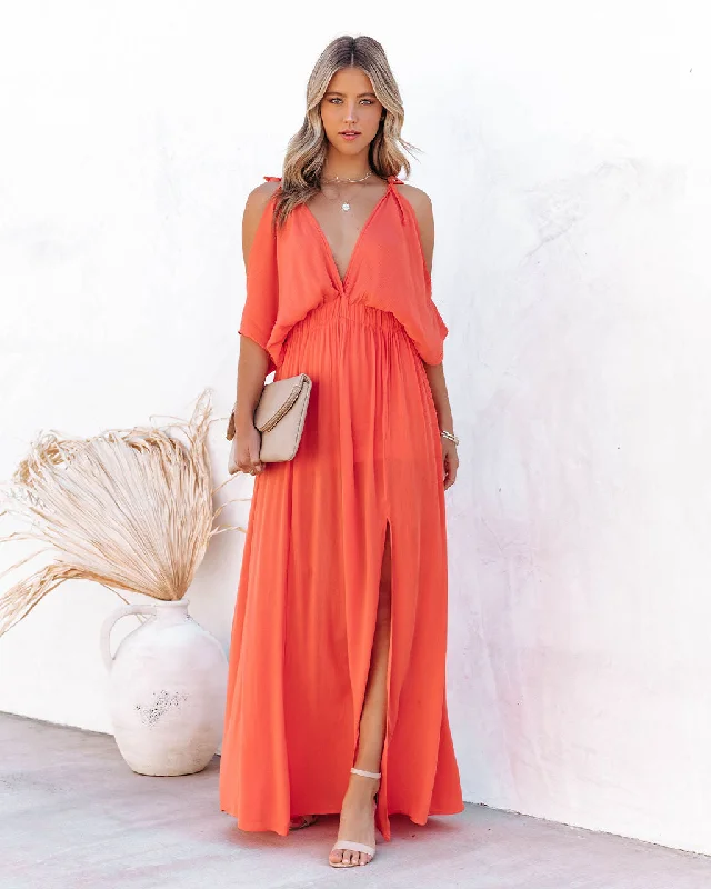 women's cotton dressesKorrine Cold Shoulder Maxi Dress - Coral