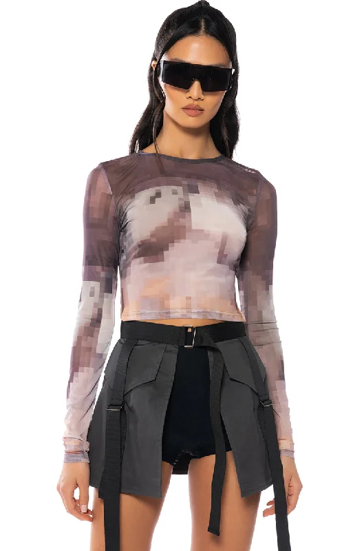 HIDDEN IMAGES MESH LONG SLEEVE TOP