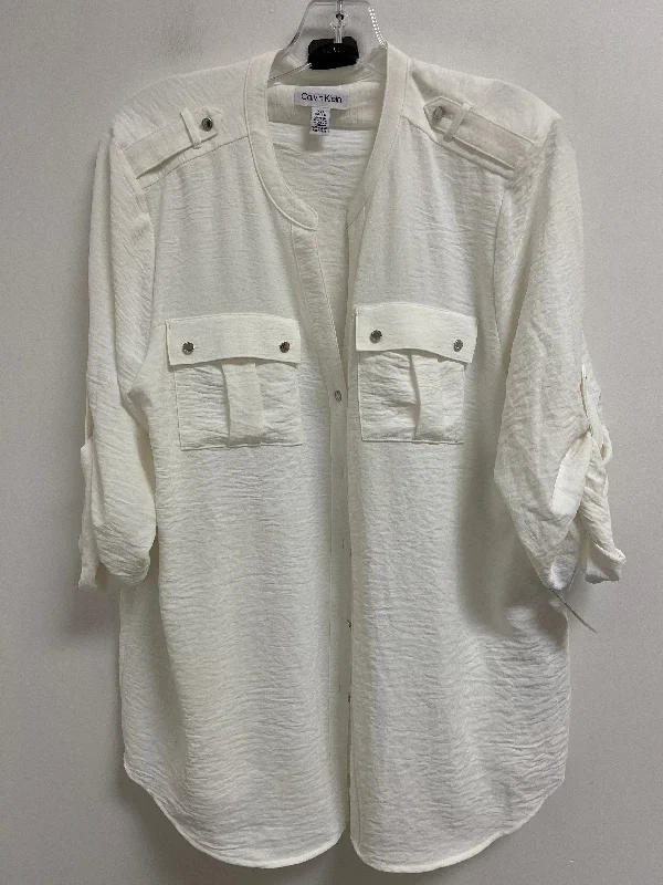 women's tops with unique designsBlouse Long Sleeve By Calvin Klein In White, Size: Xl