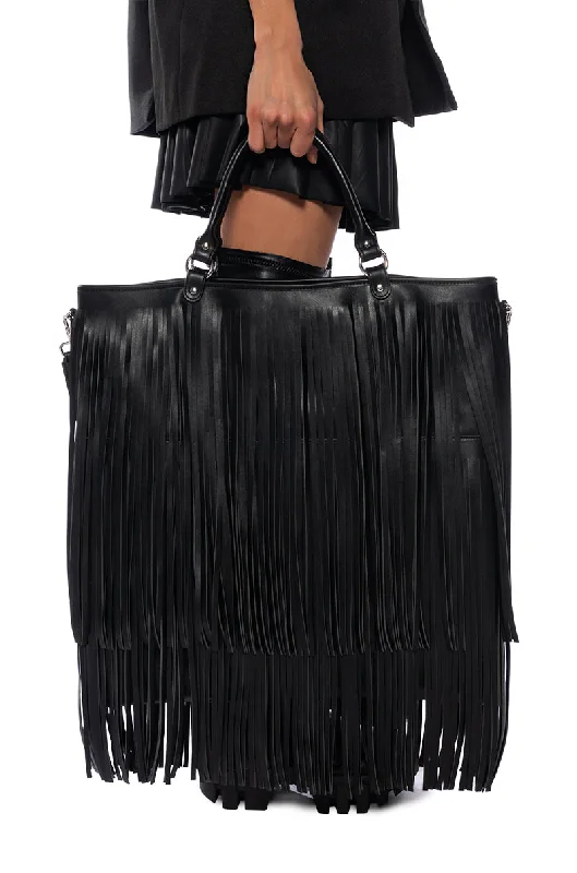 BRADLEY KATE OLSEN OVERSIZED FAUX LEATHER FRINGE TOTE