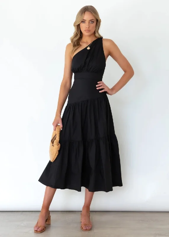 women's empire waist dressesFall In Love One Shoulder Maxi Dress - Black