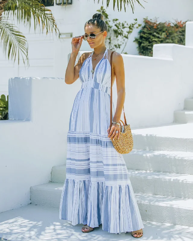 Body-Hugging DressMontpellier Tiered Halter Maxi Dress - Blue