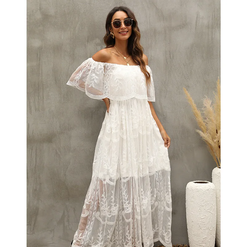 women's spaghetti strap dressesOur Together Is Forever Off The Shoulder Lace Maxi Dress