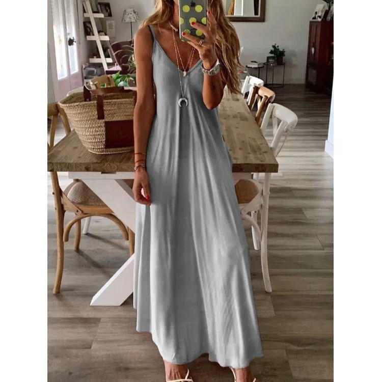 Plunging Neckline DressEmpire Satin Maxi Dress - Olive