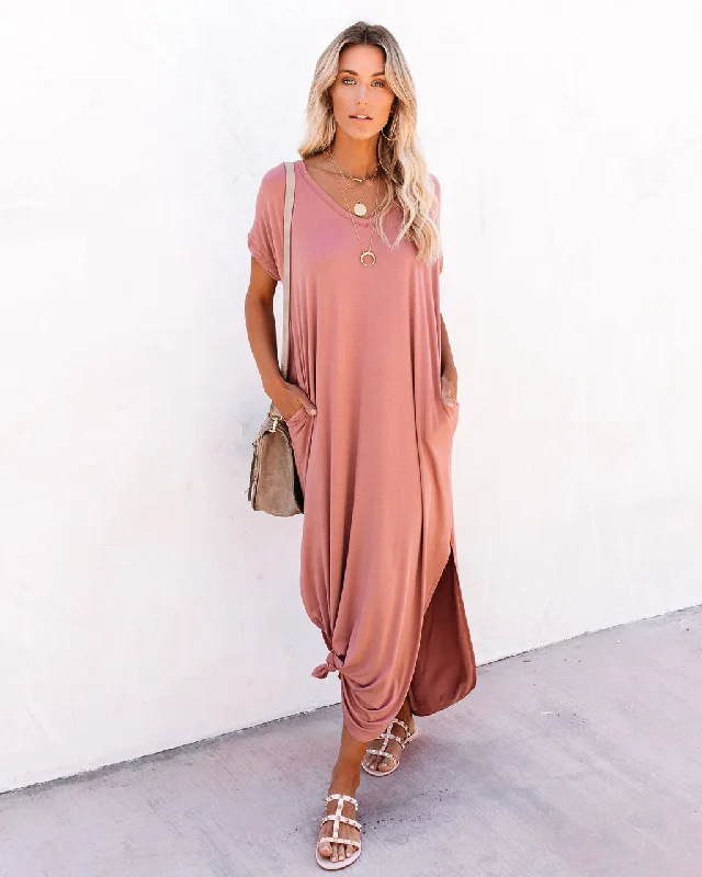 women's metallic dressesFarmers Market Pocketed Modal Maxi Dress - Marsala