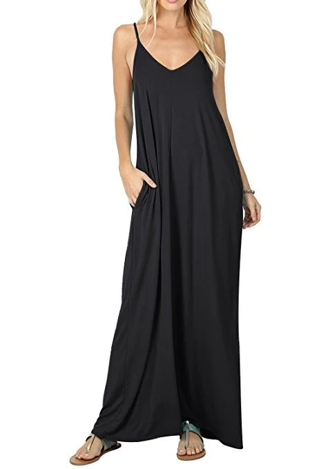 women's sheath dressesOlivian Pocketed Maxi Dress - Black