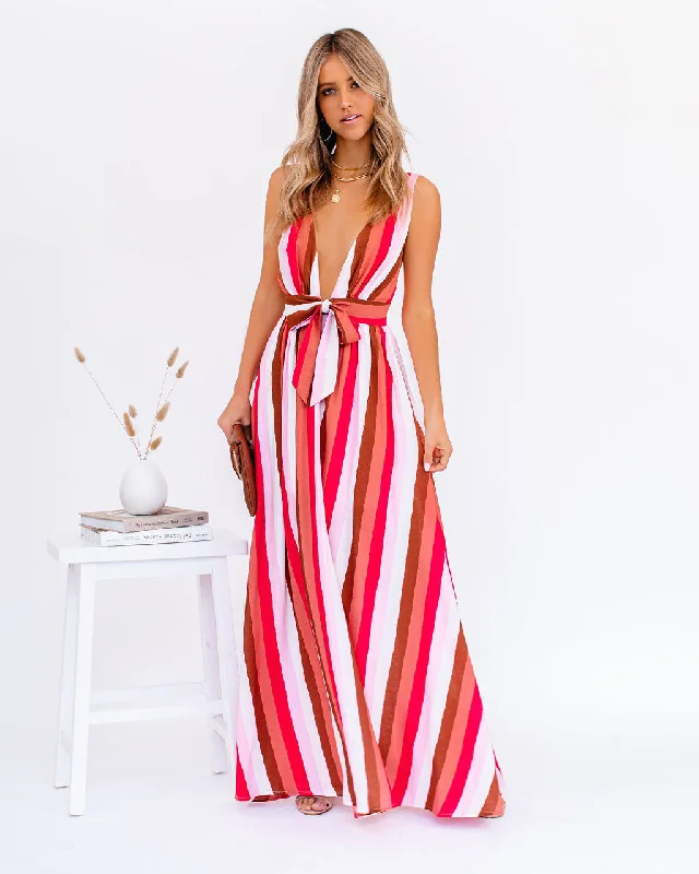 women's body-skimming dressesHappy Hues Striped Tie Front Maxi Dress