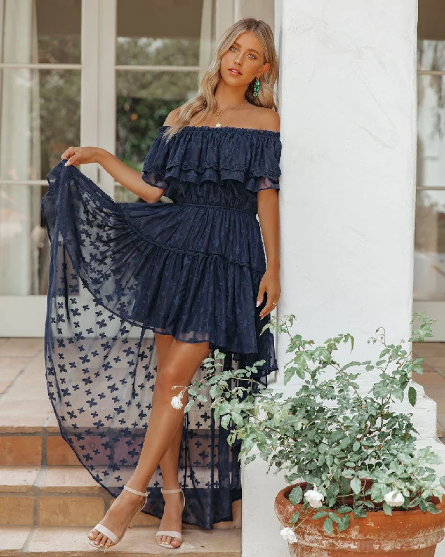 women's tall dressesPanache Off The Shoulder High Low Maxi Dress - Navy