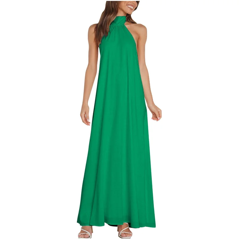 Ruffle DressMitra Backless Halter Maxi Dress