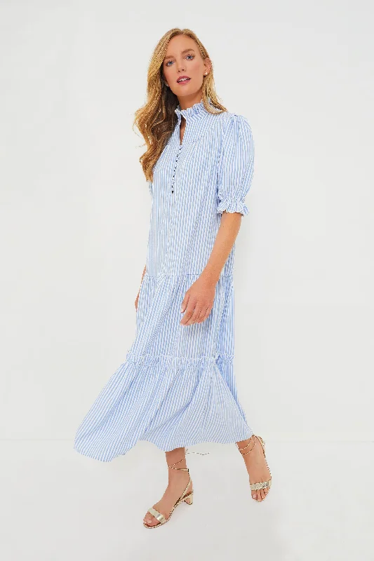 Sleeveless DressBlue Stripe Seersucker Selena Maxi Dress