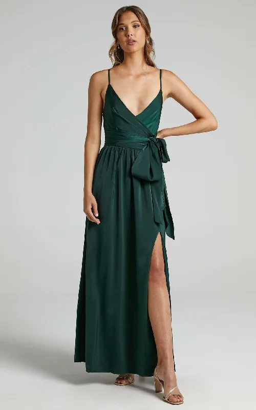 women's sustainable dressesLimelight Satin High Low Maxi Dress - Olive