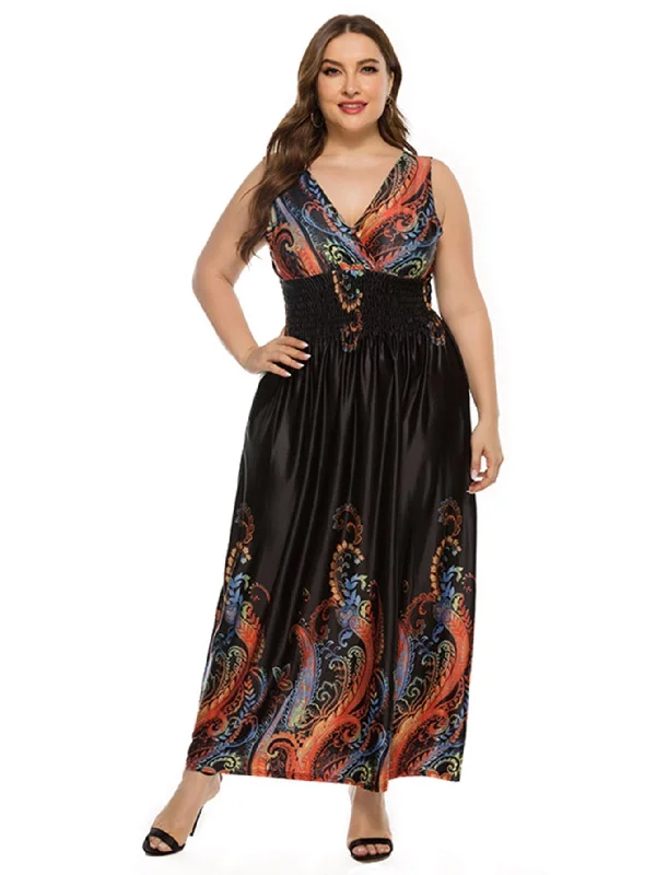 women's made-to-order dressesKittenAlarm - Plus Size Double V-Neck Smocked Waist Maxi Dress Tank Dress