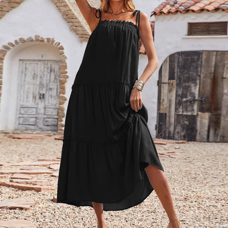 women's plus-size dressesYoung Love Ruffle Maxi Dress - Black