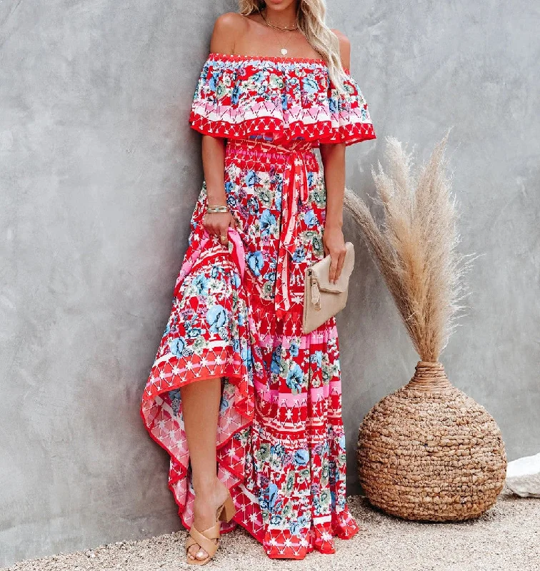 Off-The-Shoulder DressSevilla High Low Halter Maxi Dress