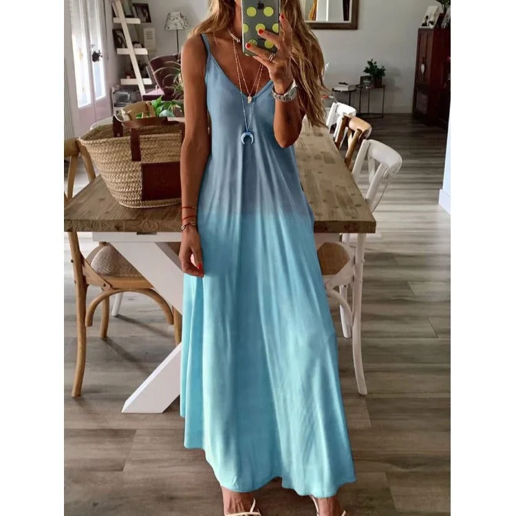 Spaghetti Strap DressEmpire Satin Maxi Dress - Aqua - FINAL SALE