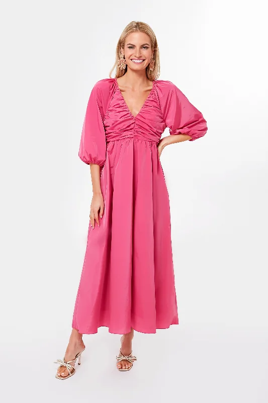 women's sleeveless dressesFuchsia Ruched V-Neck Gia Maxi Dress