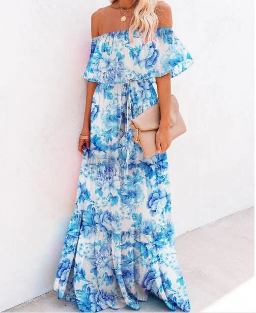 women's bow dressesLevy Floral Off The Shoulder Maxi Dress