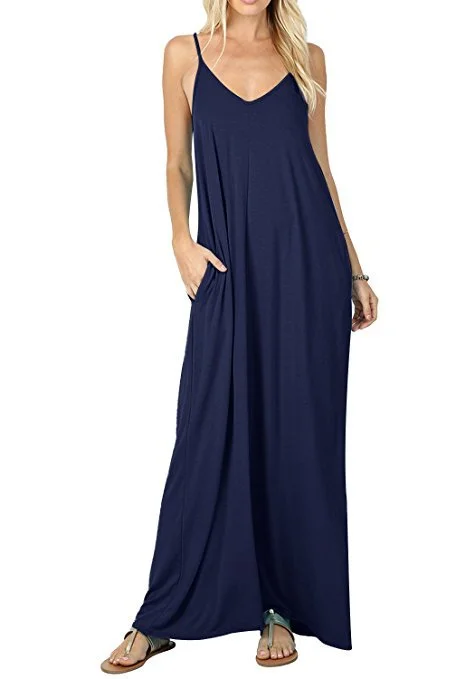 Glamour DressGiselle Tencel Pocketed Olivian Maxi Dress - Dark Blue