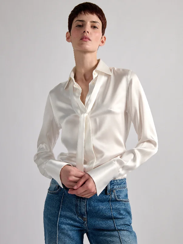 women's tops for those who want to create outfits that reflect their personal style and sense of fashionIvory silk satin lavallière shirt