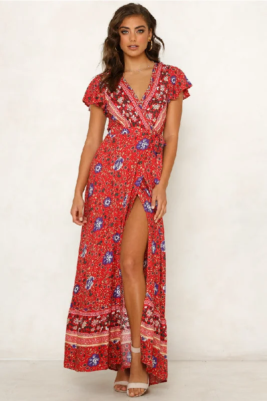 Laced DressMercury Printed Bardot Wrap Maxi Dress