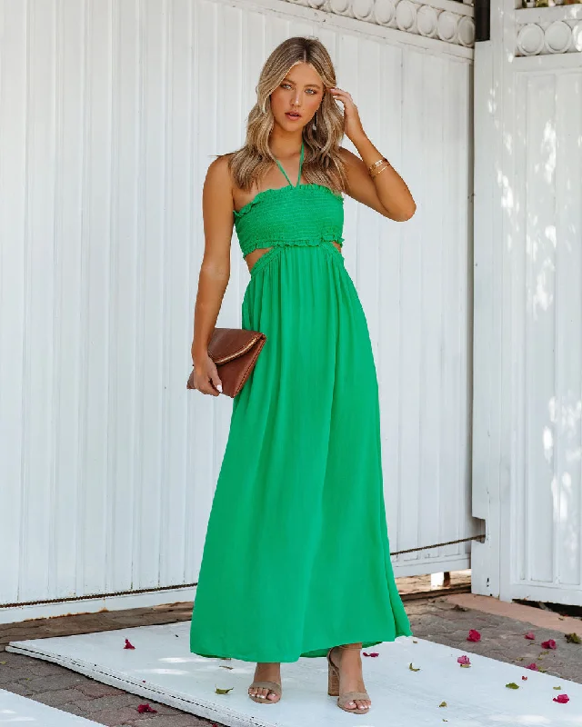 women's bespoke dressesHit The Beach Smocked Halter Maxi Dress - Kelly Green