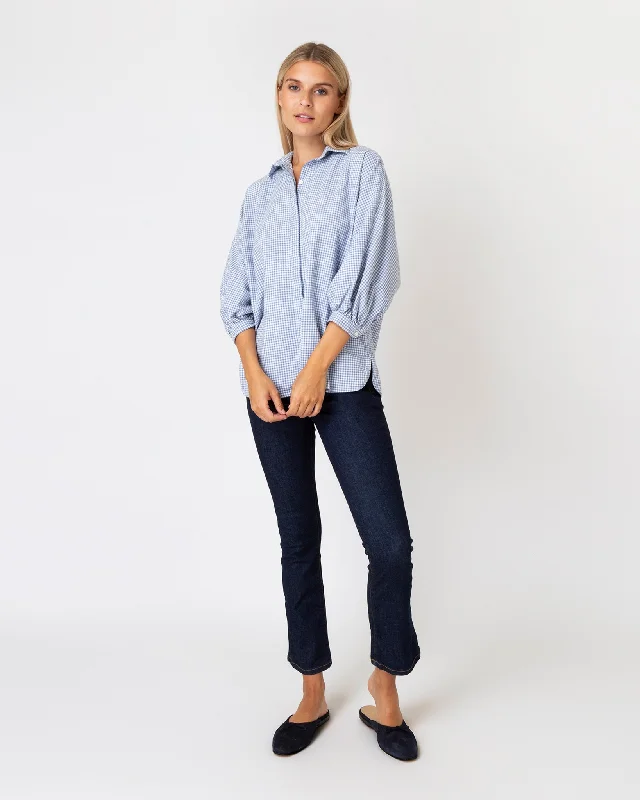 elegant women's topsVolume Kimono Shirt in Powder Blue Gingham Brushed Flannel