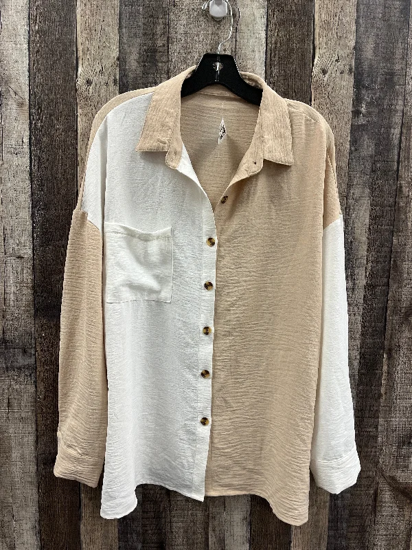 women's tops for those who want to wear pieces that are both functional and fashionableBlouse Long Sleeve By Cmf In Tan & White, Size: L