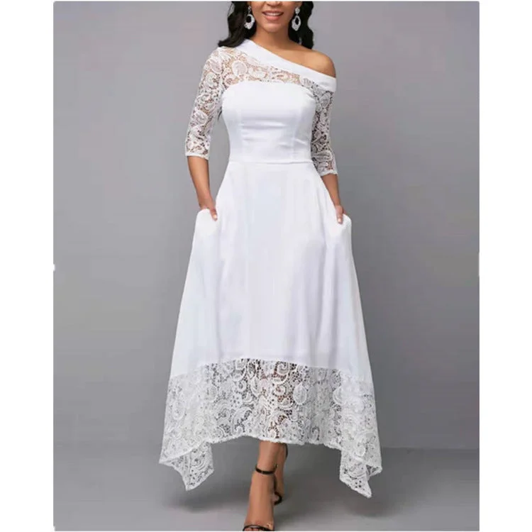 women's bell-sleeved dressesOverjoyed Pocketed Crochet Lace Maxi Dress - Marshmallow