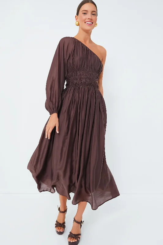 Cold-Shoulder DressExclusive Chocolate One Shoulder Maxi Dress