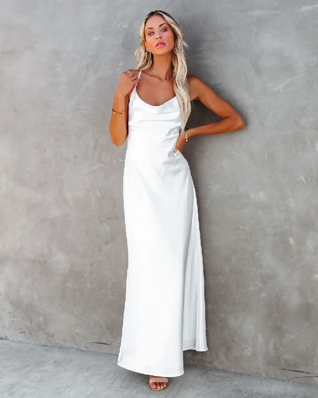 women's bespoke dressesLove Letter Satin Cowl Neck Maxi Dress - Ivory