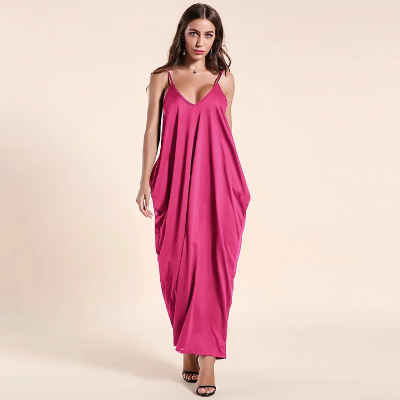 women's lace dressesOlivian Pocketed Maxi Dress - Magenta