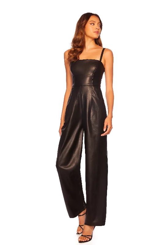 women's statement dressesfaux leather square neck tank jumpsuit