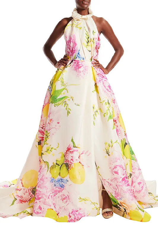 women's vintage dressesHigh Neck Sleeveless Floral Ball Gown