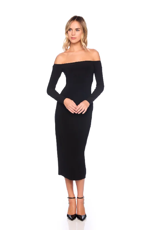 Silk Dressmatte jersey off shoulder long sleeve dress