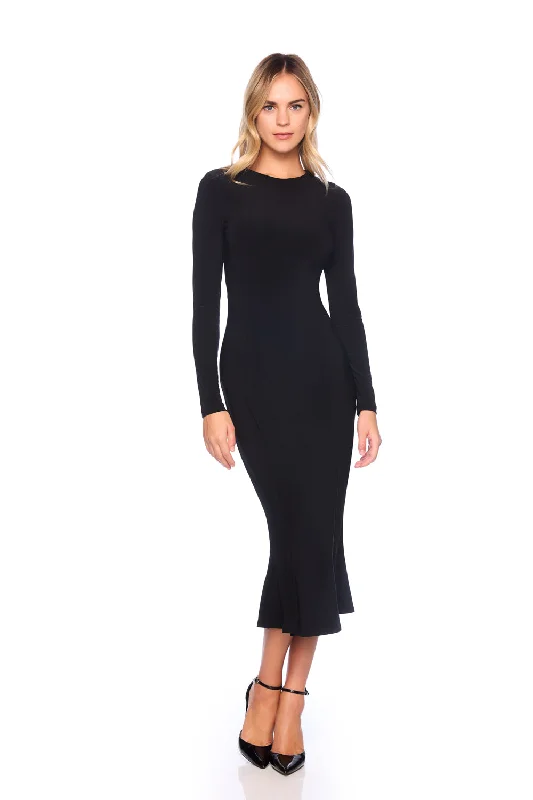 Scoop-Neck Dressmatte jersey trumpet crew long sleeve dress