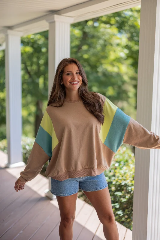 Tiered DressSnuggle Up Mocha Colorblock Sweatshirt