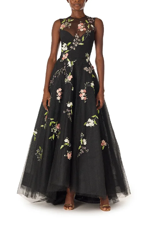 Empire DressFloral Embroidered Tulle Gown