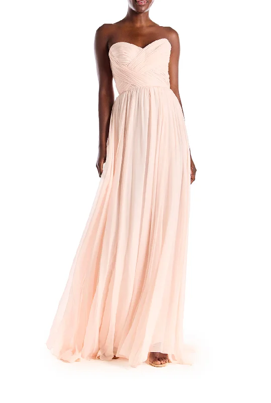 women's metallic dressesStrapless Draped Chiffon Gown