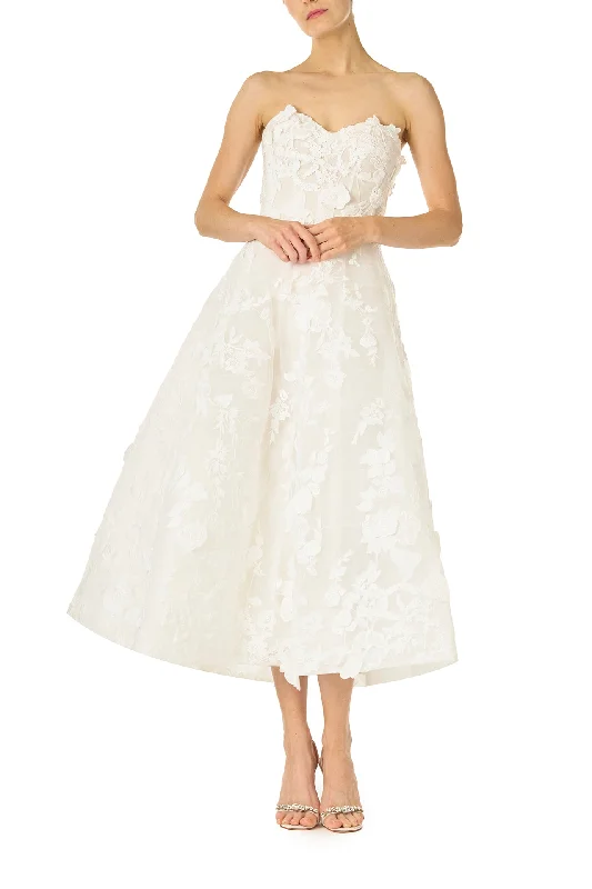 Button-Down DressStrapless Lace Tea Length Dress