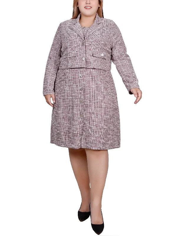 women's cinched-waist dressesPlus Size Long Sleeve Tweed Dress Set