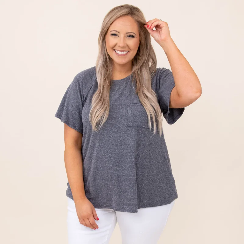 women's tops for those who want to add a pop of color to their outfitsCozy Is Key Top, Charcoal