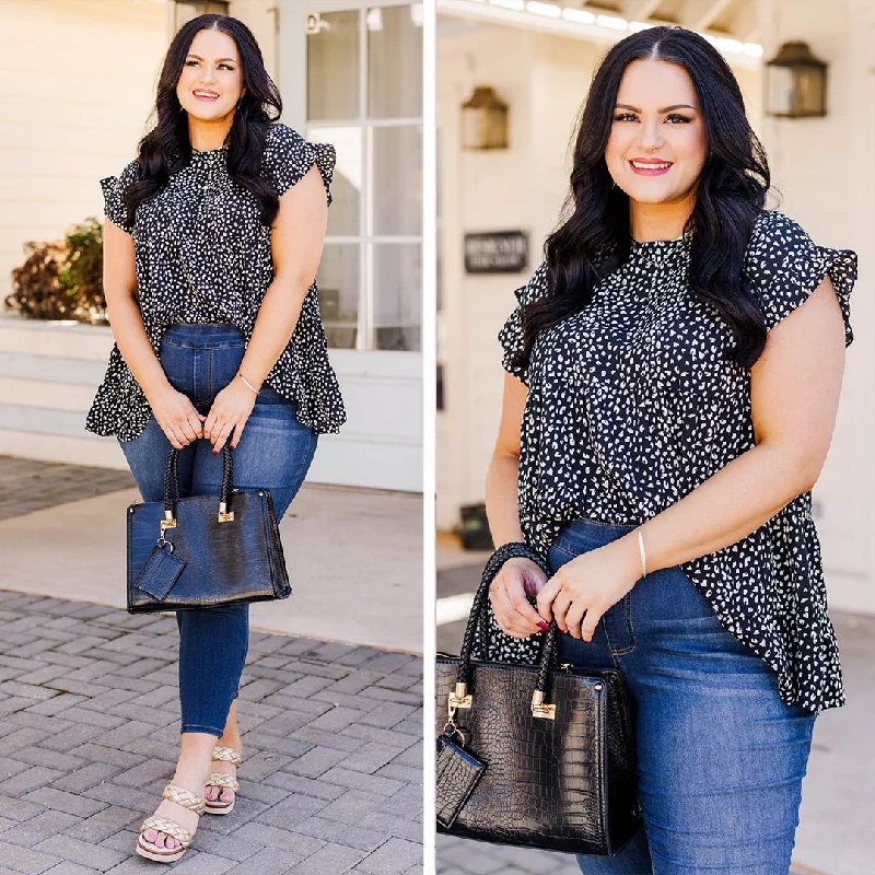 women's tops with spaghetti straps and deep V-necksHold That Thought Top, Black-White