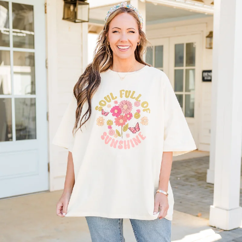 women's tops with embroidery detailsSoulful Sunshine Boyfriend Tee, Ivory