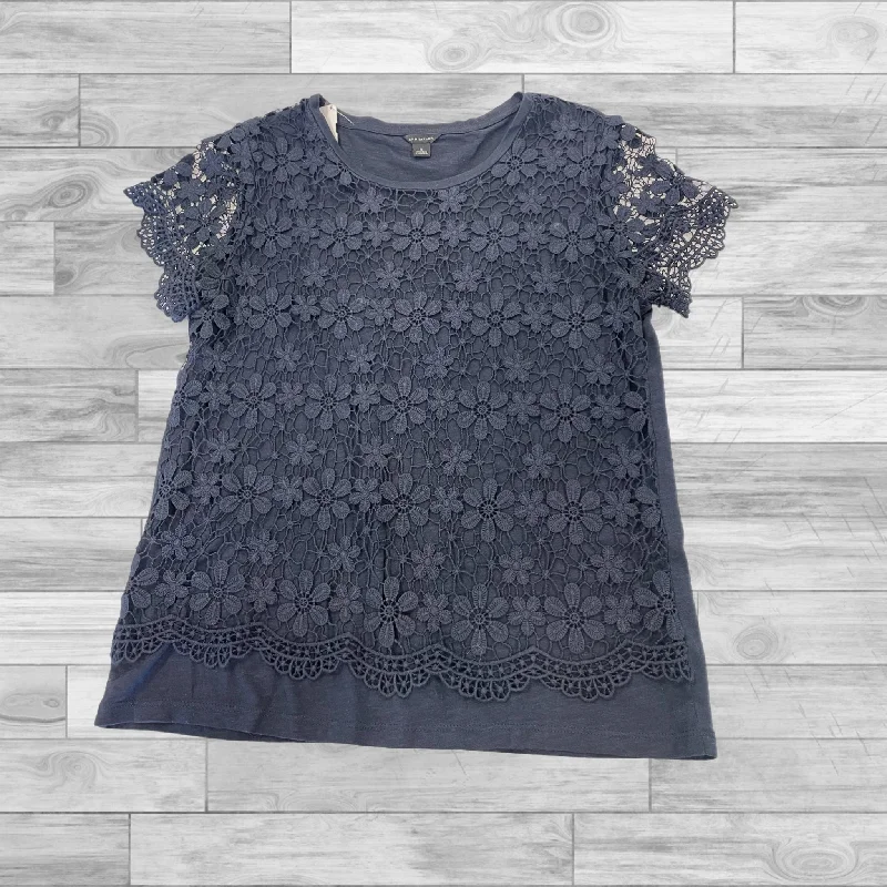 women's tops with lace-up frontsTop Short Sleeve By Ann Taylor In Navy, Size: S