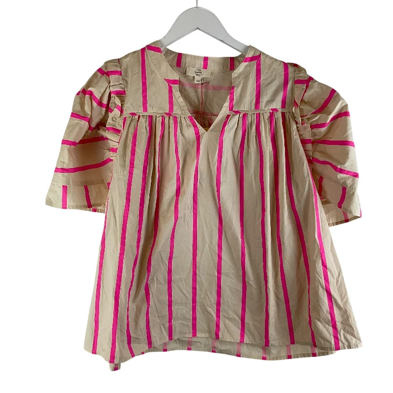 elegant women's topsTop Short Sleeve By Entro In Cream & Pink, Size: L