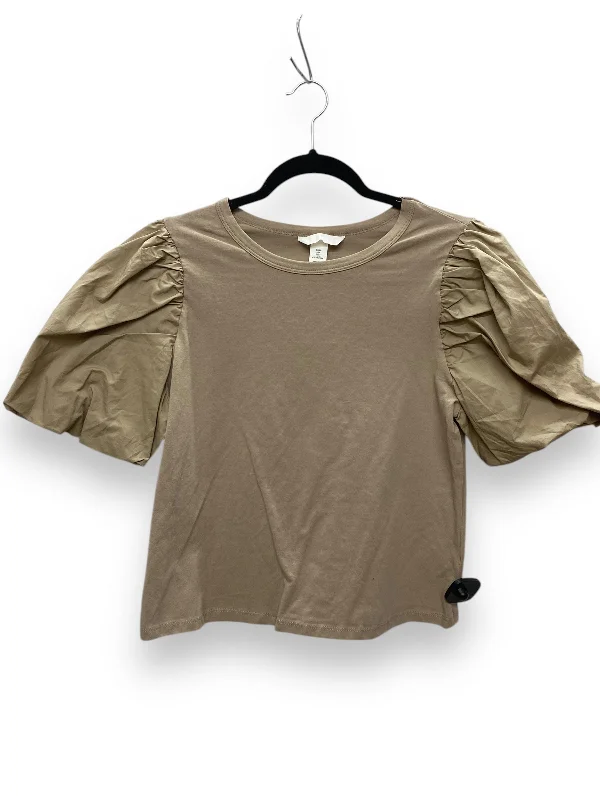 women's tops with cold-shoulder cutsTop Short Sleeve By H&m In Tan, Size: L