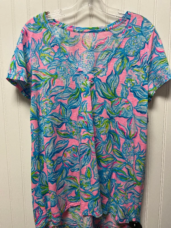 cropped women's topsTop Short Sleeve Designer By Lilly Pulitzer In Pink, Size: L